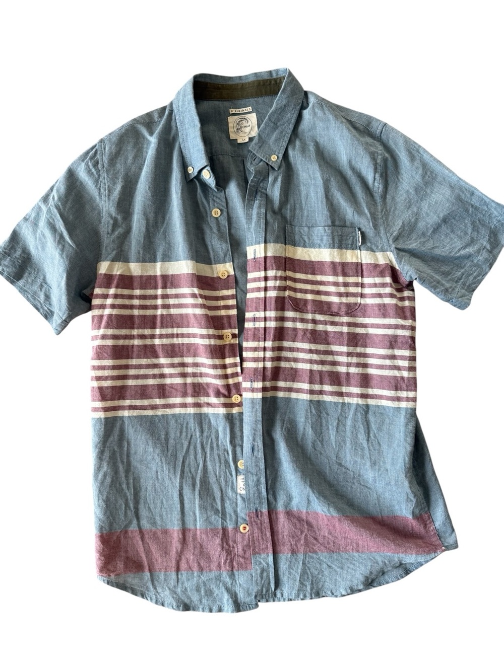 O’Neill Casual Button Up Shirt Men M Blue Cotton Short Sleeve Surf